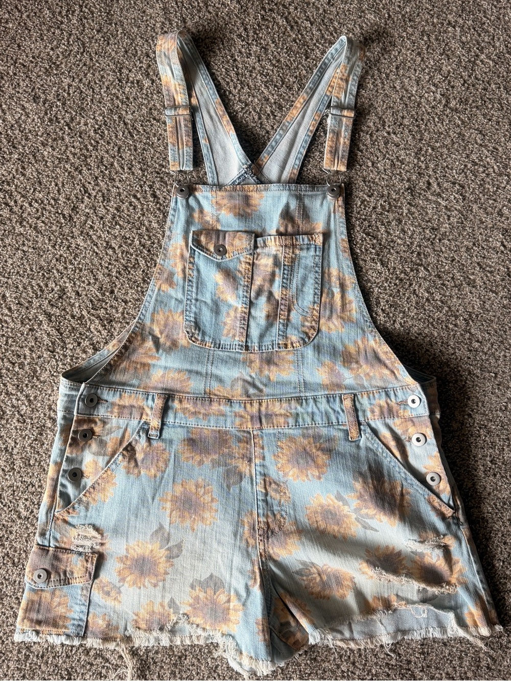 Sunflower Print Denim Overall Dungarees - Picture 6 of 13